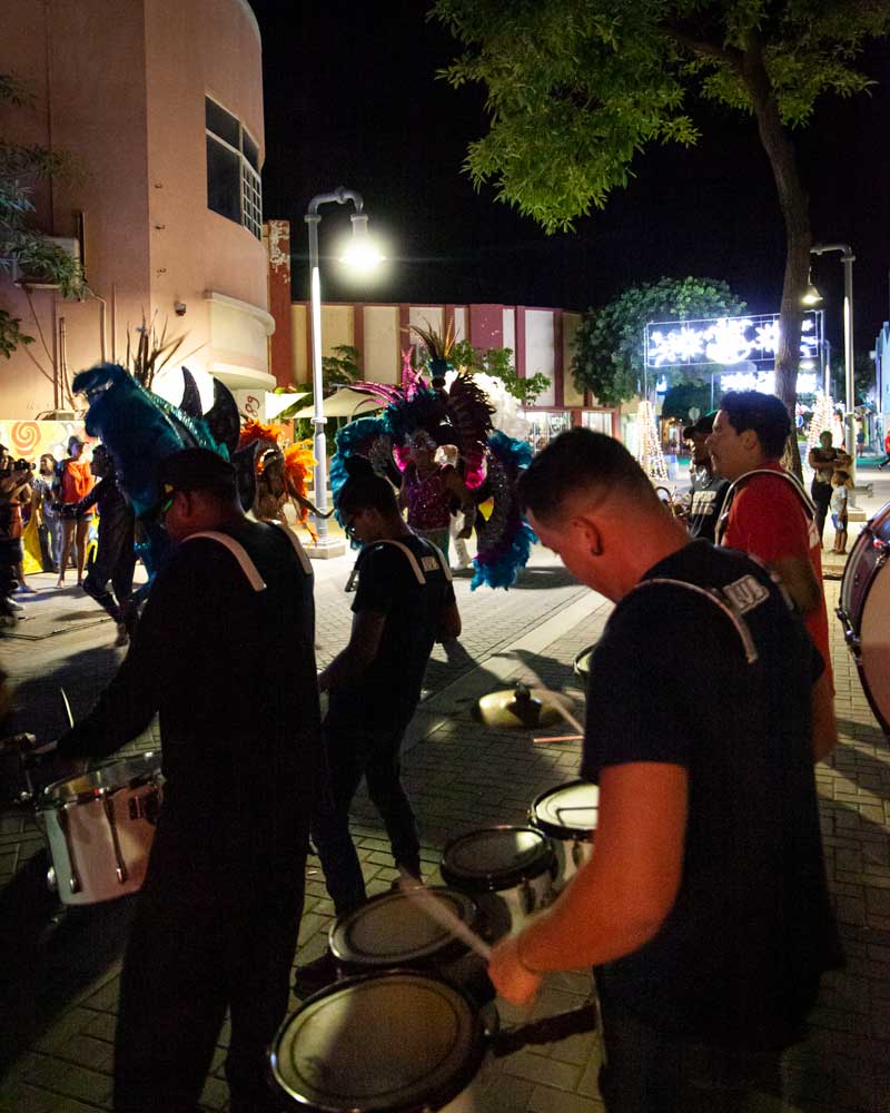 Steel drums being played on the streets in San Nicolas