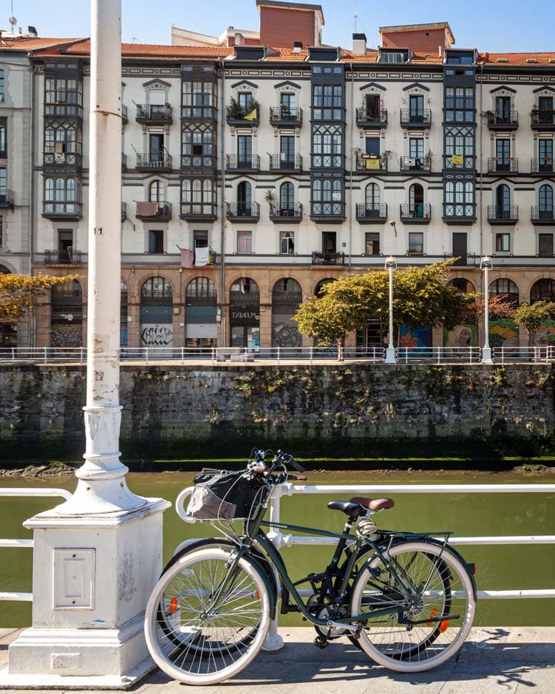 A bike in front of the river in Bilbao