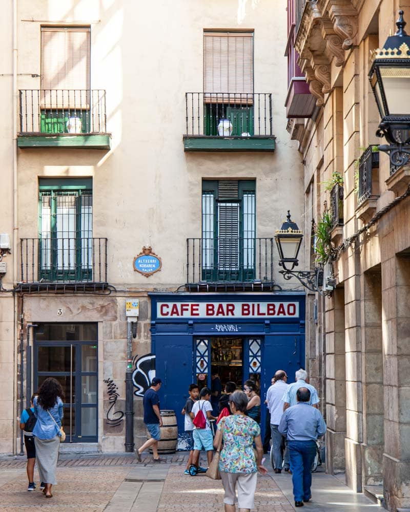 A cute blue doored bar in the Basque Country