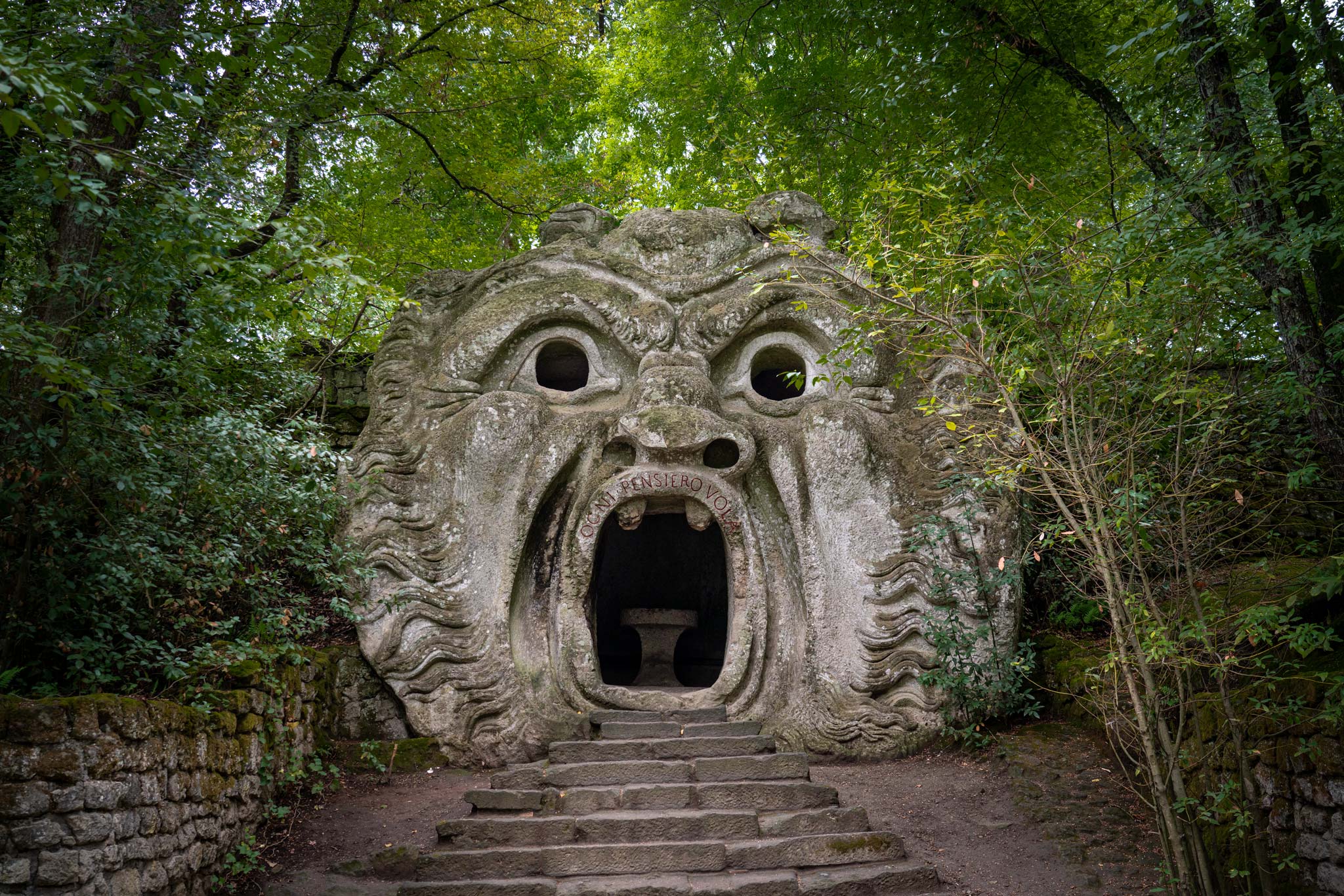 One of the many statues of the Sacro Bosco, a unique place to visit near Rome