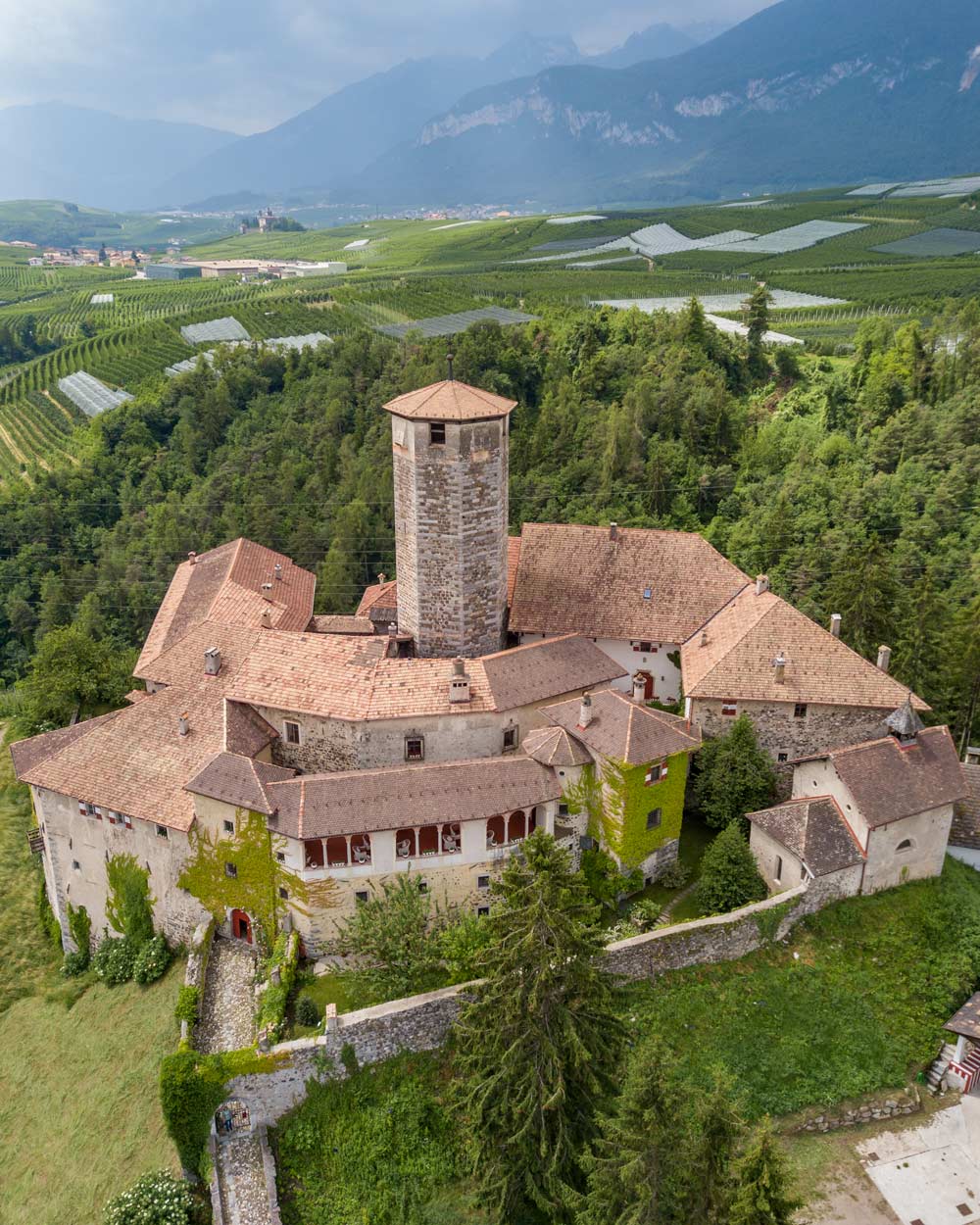 Castel Valer as seen from above with an octagonal turret