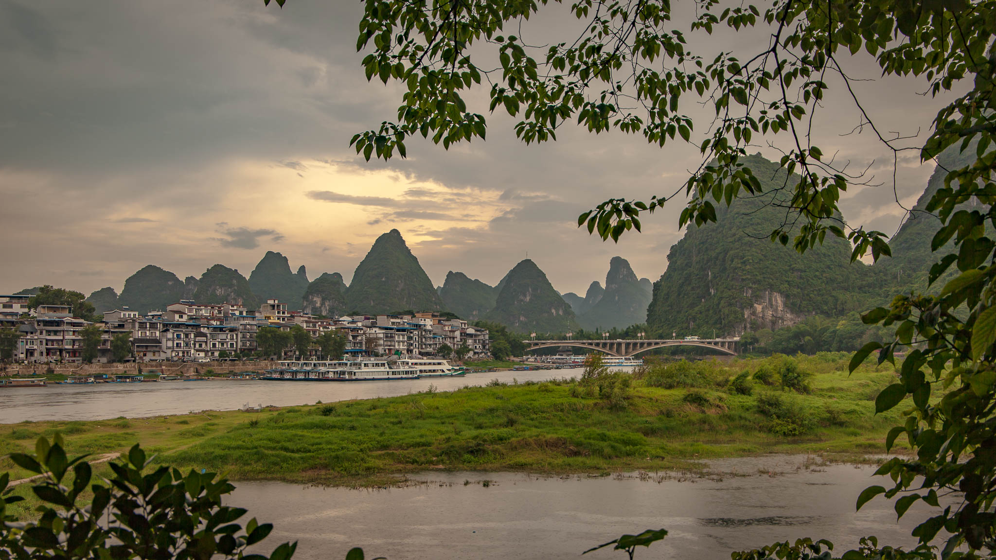 Sunsets in Yangshou Karst region