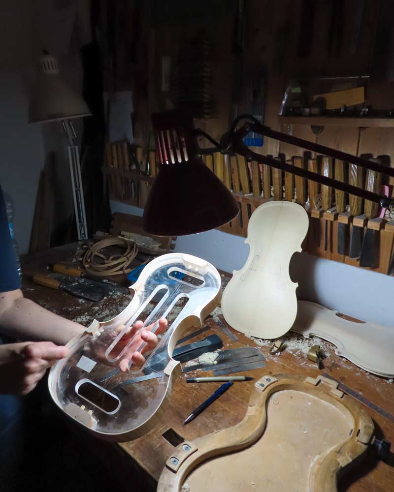 A Violin piece is ready to be fitted in Cremona