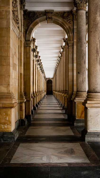 A grand colonnade in Karlovy Vary