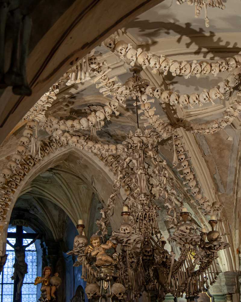 A chandelier made of bones in the Chapel of Kutna hora