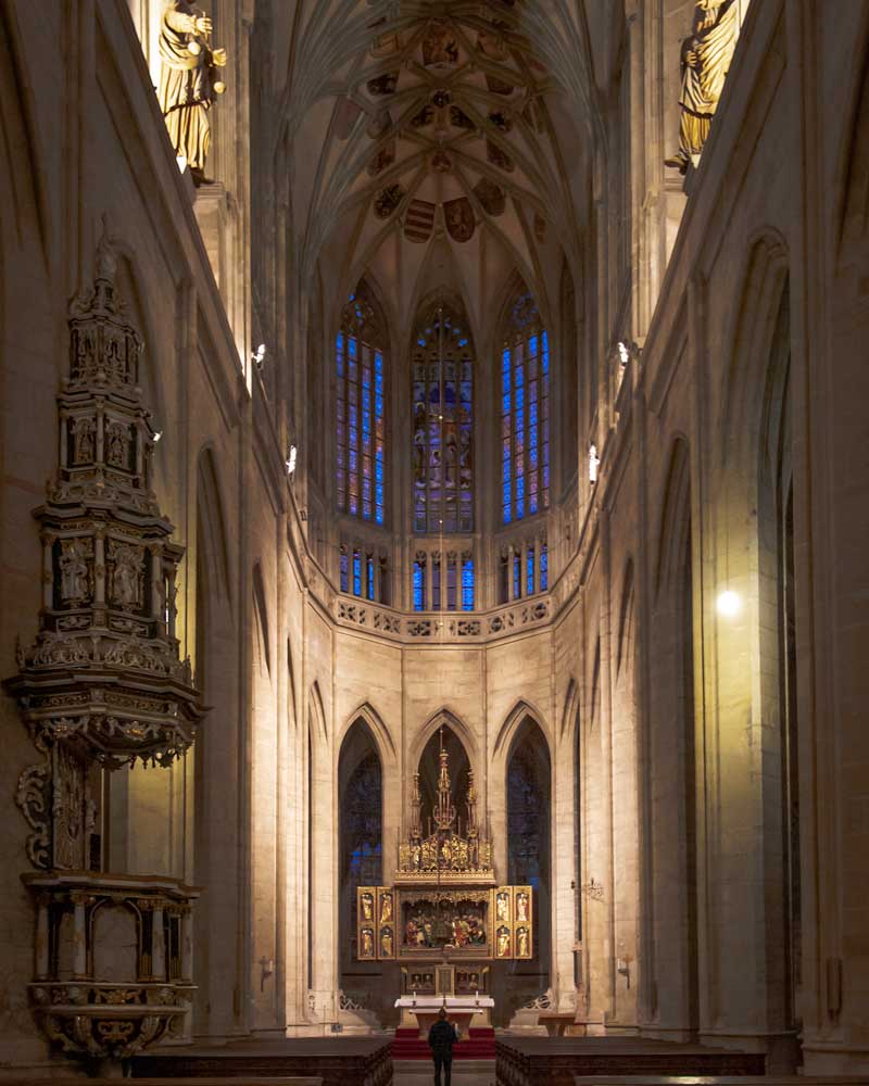 Inside the Cathedral with tall vaulted ceilings