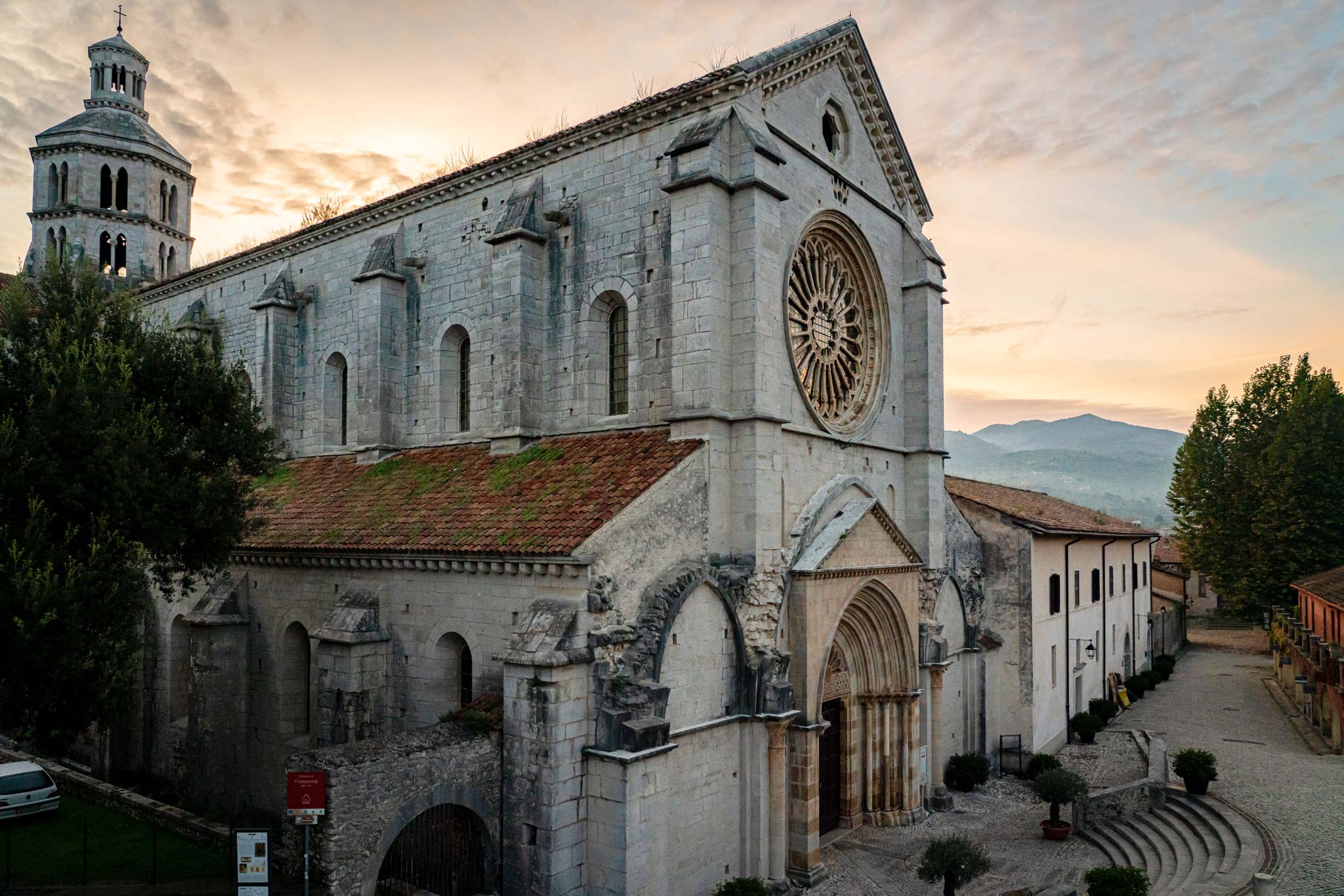 Fossanova's abbey at sunset, a tiny village near Rome