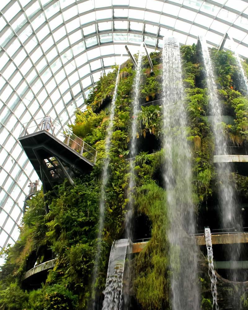 Gardens by the bay waterfall inside