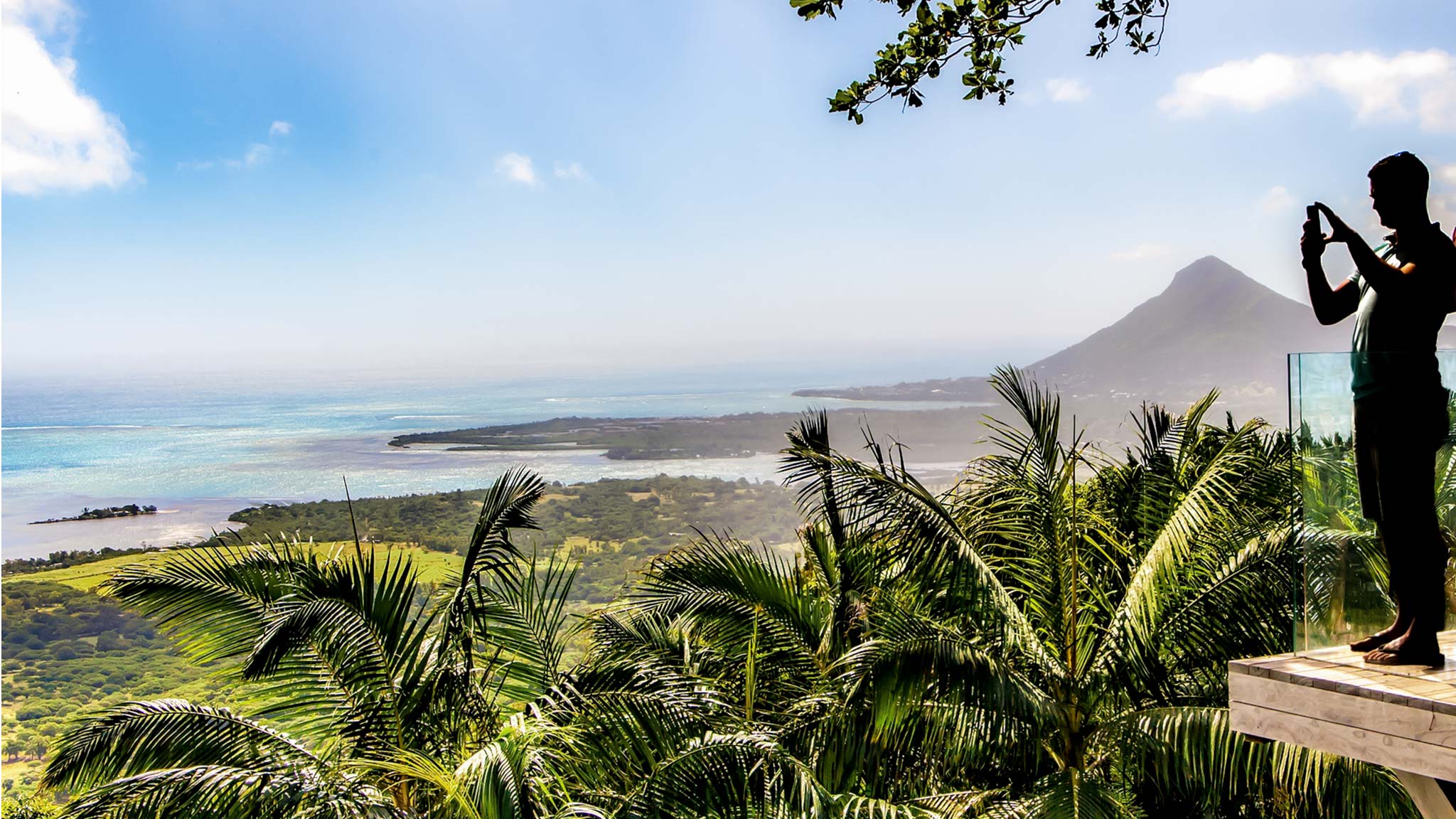 Mauritius view point of a mountain beyond the sea