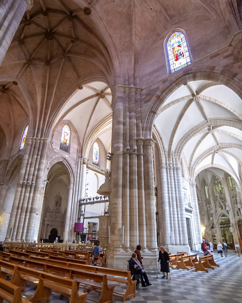 Inside the Murcia Cathedral in Spain huge pillars support the building