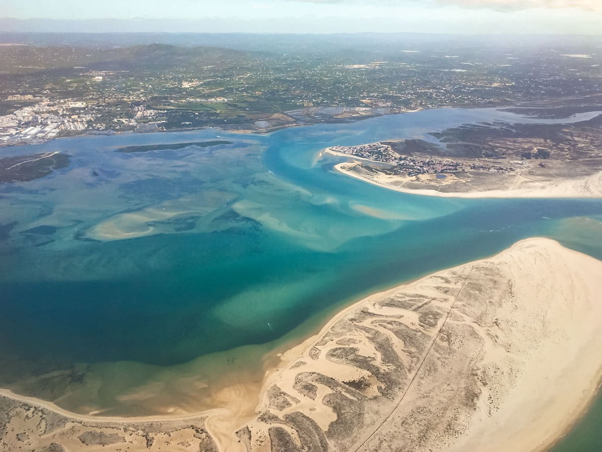 A view over the islands and lagoons of the Ria Formosa