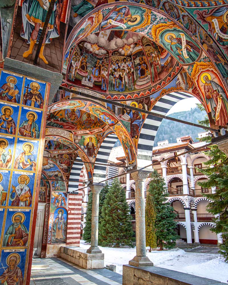 The colourful frescos of Rila Monastery