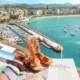 Views over the harbour in San Sebastian with pinxtos in the foreground