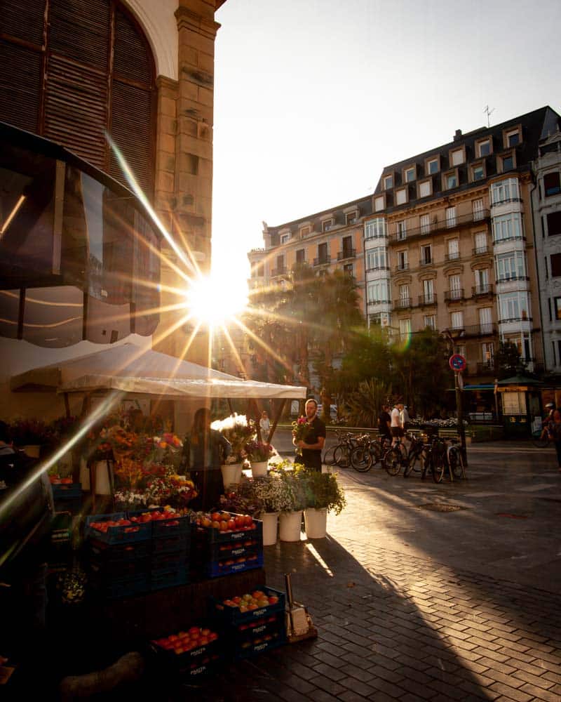 Sun rises over the market in San Sebatsian