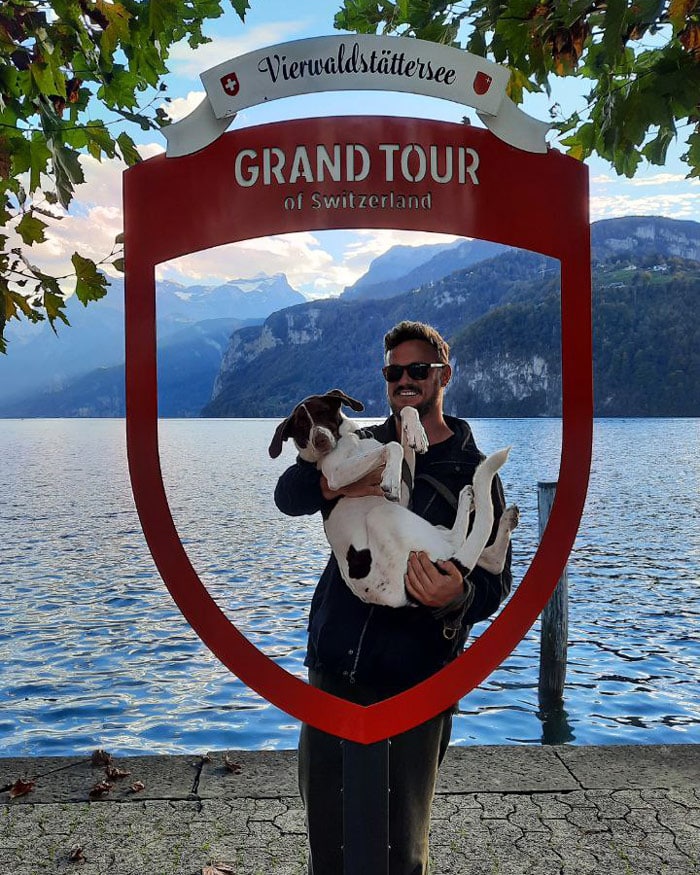 Dan with dog in sitzerland