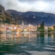 Lake Como in Lombardy with the colourful village reflecting in the ocean