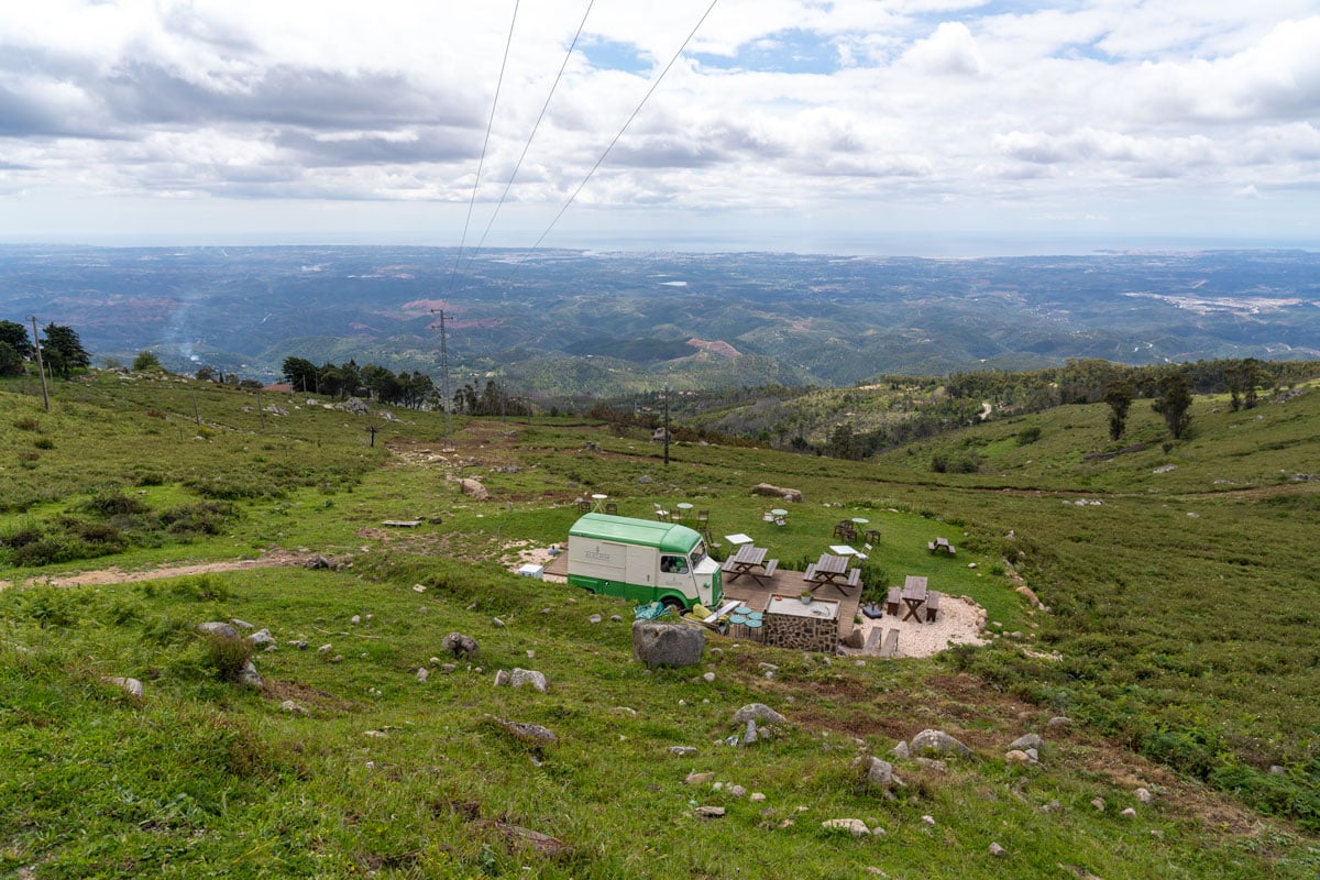 View over rolling green hills out to ocean towns